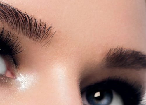 Close-up on a woman's eyes with makeup